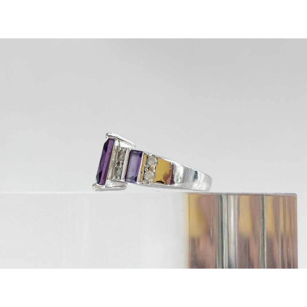 Geometric Amethyst Gemstone Rectangular Cut Sterl… - image 5